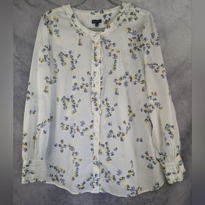 Talbots Size XL Long Sleeved Blouse With Ruffle Trim Detail Floral